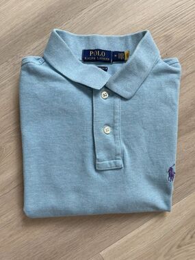 Polo Ralph Lauren Custom Slim Fit Pony Logo Shirt Mesh Cotton Blue Men M Solid